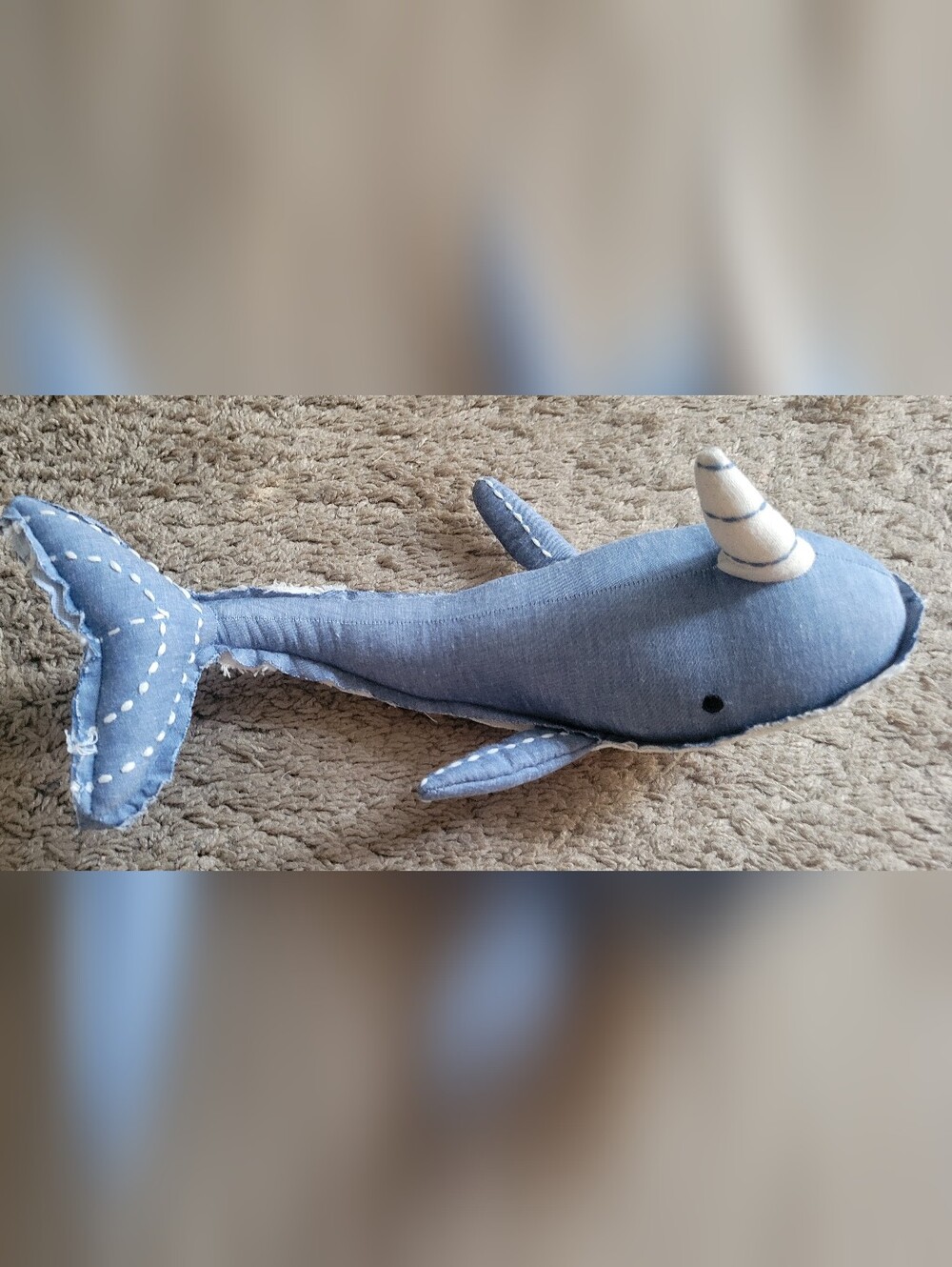 Handmade Blue Fabric Narwhal Plush